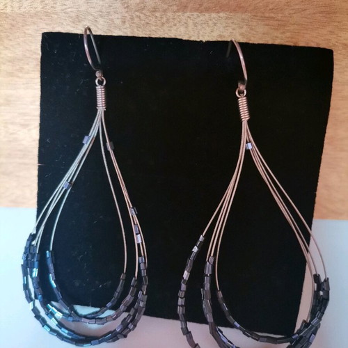 Handmade hanging earrings like new with black beads
