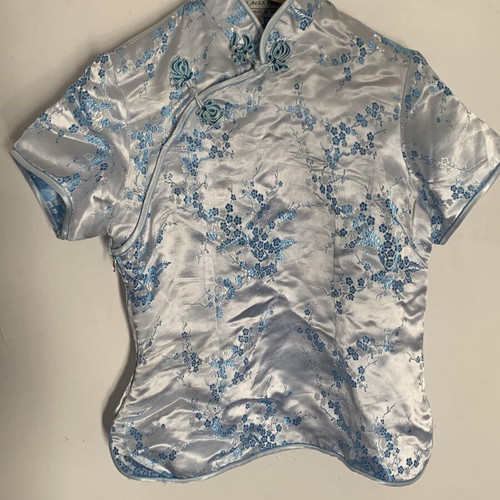 Cheongsam satin blouse turquoise size M like new