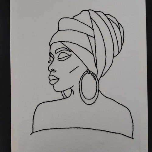 Handmade embroidered design on canvas African Woman new 40x30