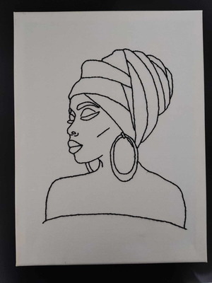 Handmade embroidered design on canvas African Woman new 40x30