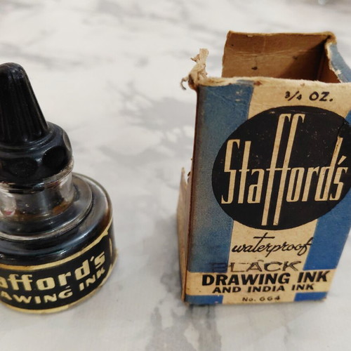 Stafford's Vintage Glass Drawing Ink Bottle No. 664, 3/4 oz