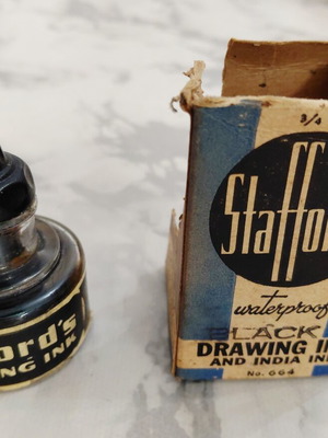 Stafford's Vintage Glass Drawing Ink Bottle No. 664, 3/4 oz