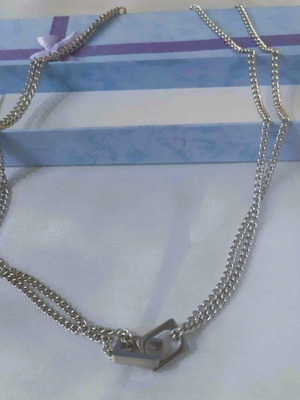 Steel necklace with geometric design and double chain in gift box new