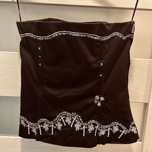 Vila Black Strapless Top with White Embroidery used, size L