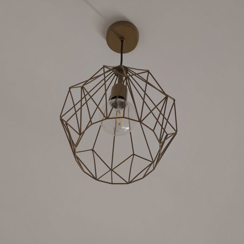 Gold pendant light like new, diamond shape metal