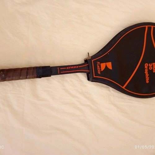 Kuebler plus 30 all round graphite tennis racket used, 1980s