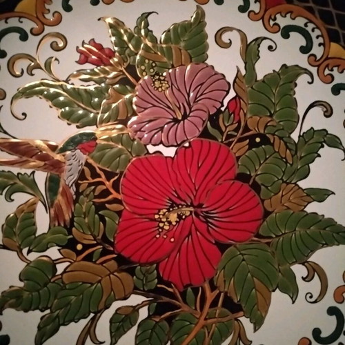 Handmade Rhodian decorative plate 24 k flowers, new