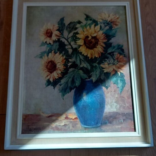 Original painting Vase with sunflowers by Walter Scholey, 1956