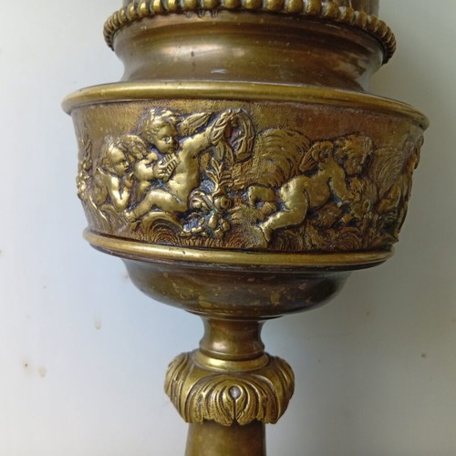 Brass table lamp with bronze bas-reliefs, 43.5 cm