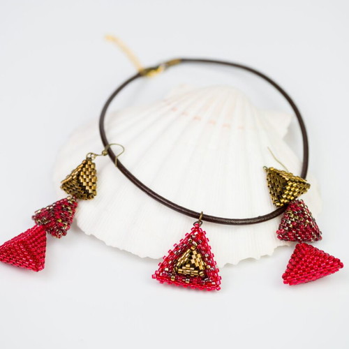 Necklace and earrings set custom made in red and gold