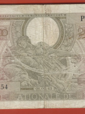 Belgium banknote 1943 100 francs 20 belgas used