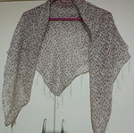 Square beige scarf like new with brown pattern and silver thread