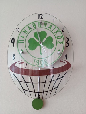 Panathinaikos Basketball Wall Clock with Pendulum, glass