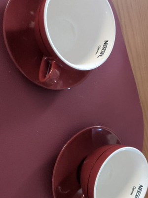 Cappuccino ceramic cups set of two, burgundy, Nescafé edition, new