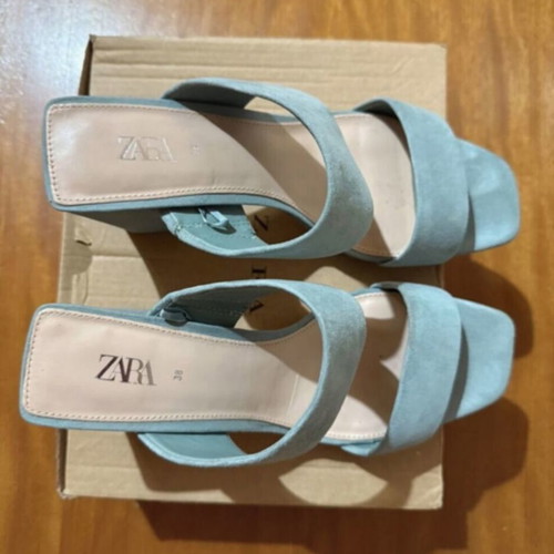 Zara suede women's sandals mules with platform, like new, turquoise