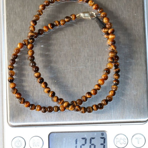 Gold necklace tiger's eye 14K 585 new, Indico jewels