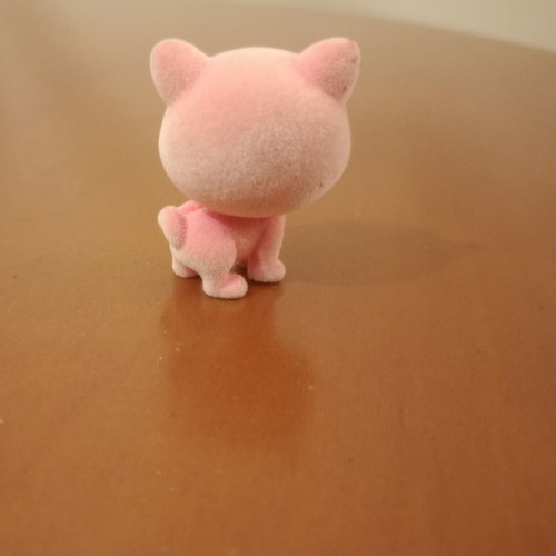 Pink Flocked Pocket Cat Figure like new with Large Eyes