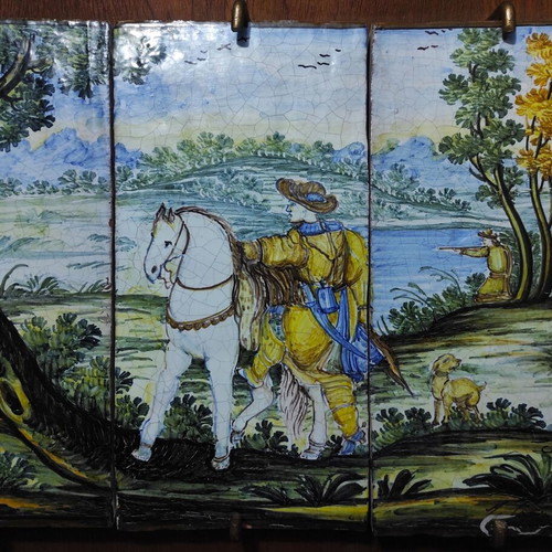 Handmade ceramic triptych Castelli Italy used