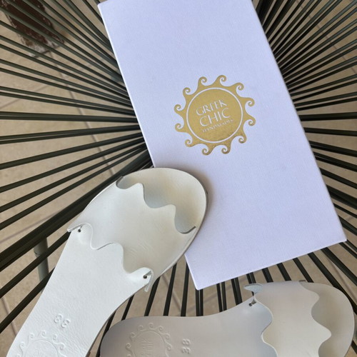White Greek Chic Sandals Kyma slides new, leather size 38