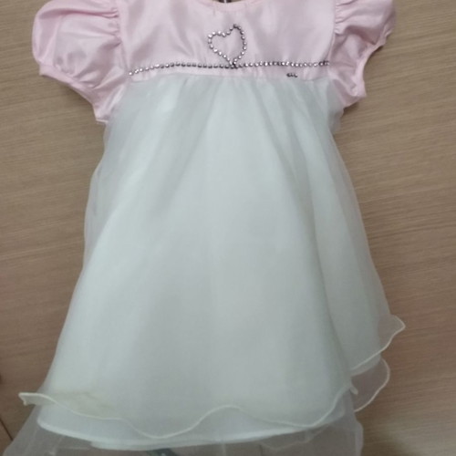 Baptism dress used white-pink with rhinestones for 9 months old