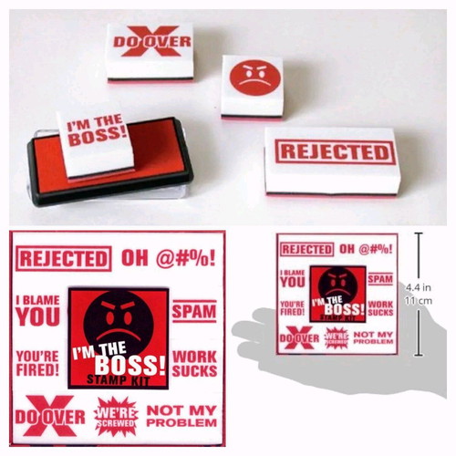 Stamp kit with 12 different office stamps and new ink pad
