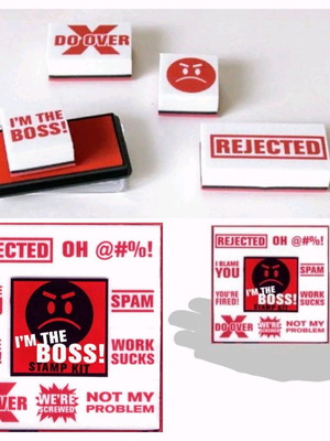 Stamp kit with 12 different office stamps and new ink pad