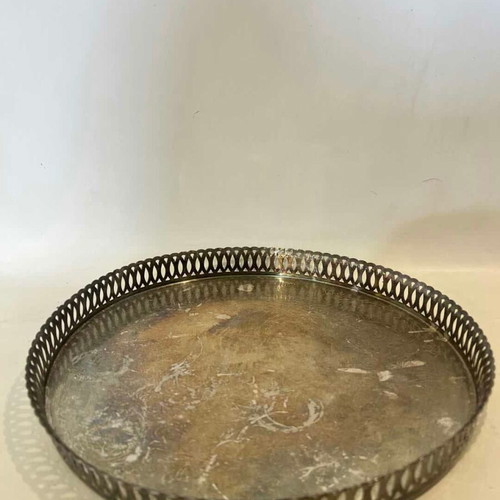 Vintage silver-plated round serving tray made in Sweden used