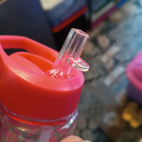 School Transparent Plastic Water Bottle with Pink Leopard Print Flip-Top Cap