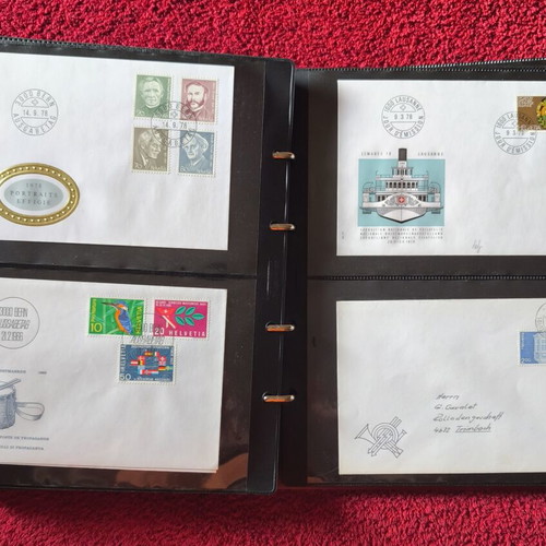 Leather Stamp Album with 100 Swiss First Day Covers FDC like new