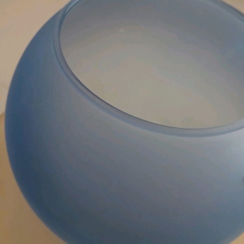 Matte colored glass sphere vase like new, sea gray blue