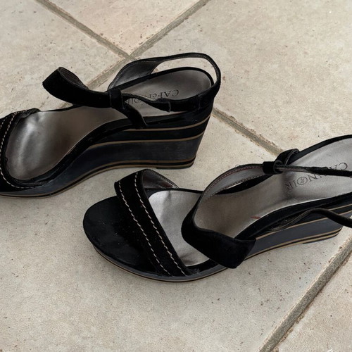 Cafe Noir platform shoes size 40 used, black suede, wooden platform