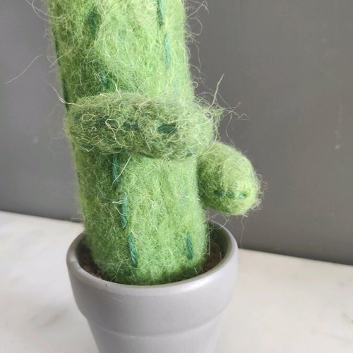 Decorative felt cactus like new with ceramic pot