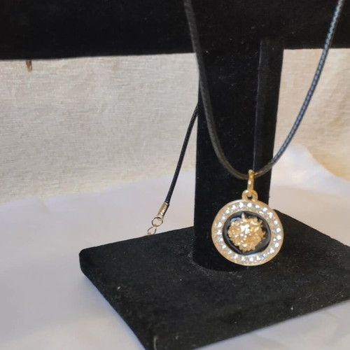 Lion Head Pendant with Cord Gold and Black, New