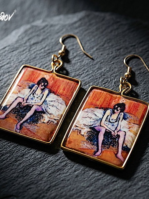 Toulouse Lautrec earrings handmade new with 'Seated Dancer with Pink Stockings' theme