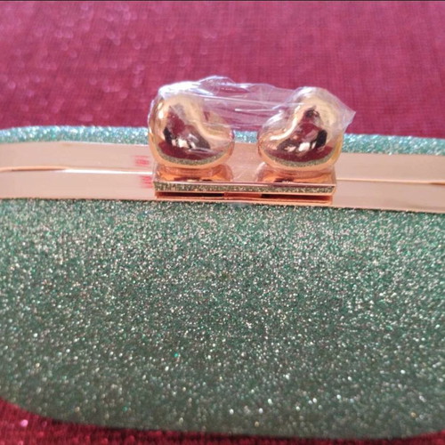 Mint rhinestone clutch bag new with heart clasp and chains