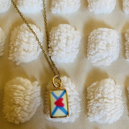 Necklace with Heart Envelope Charm Gold Plated Stainless Steel