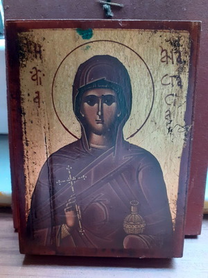 Ξύλινη εικονίτσα Αγίας Αναστασίας της Φαρμακολυτρίας σαν καινούργιο, 9x13εκ