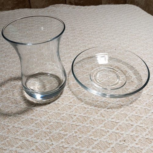Glass Turkish tea cup like new with saucer