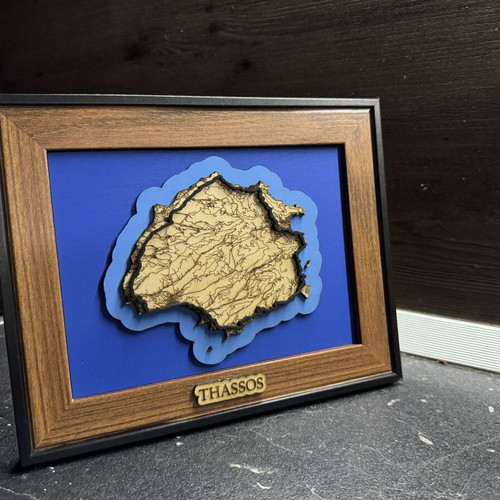 3D Thassos Island Map custom made wooden decor 20x25cm