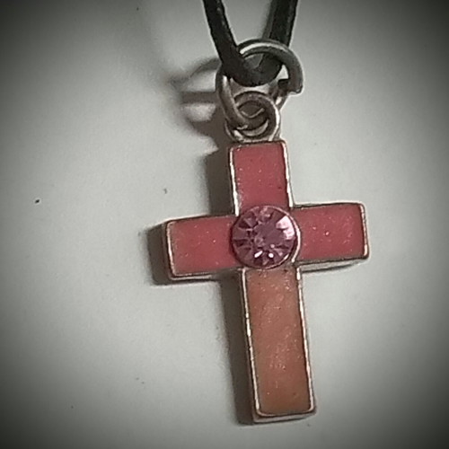 Pink cross used with crystal and adjustable cord