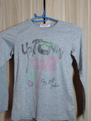 Children's long-sleeve shirt like new, gray multicolor, size 140 cm