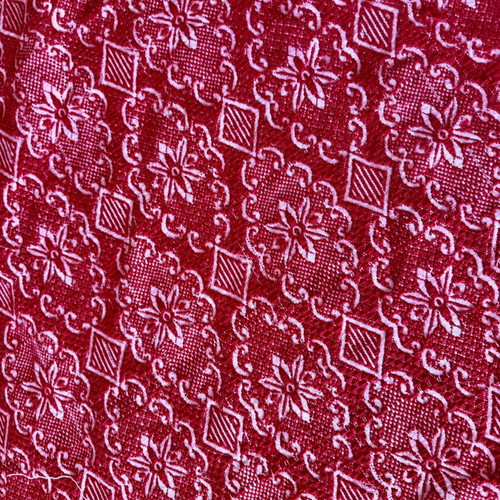 Vintage red wool blanket with geometric and floral patterns