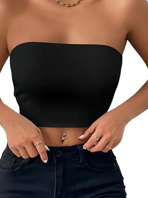 Bandeau crop top double-layered, black, size M