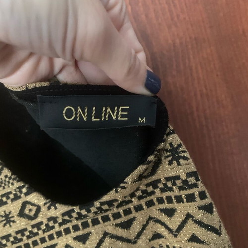 On Line evening dress like new, black and gold, fitted