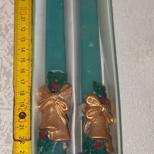 Vintage Christmas candles green new, set of 2