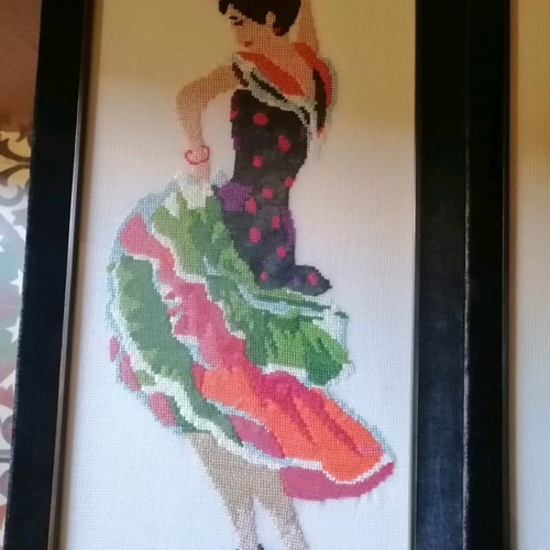Vintage embroidered paintings of Spanish flamenco dancers like new