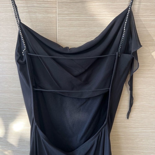 Black asymmetrical Lynne dress like new with rhinestones on straps