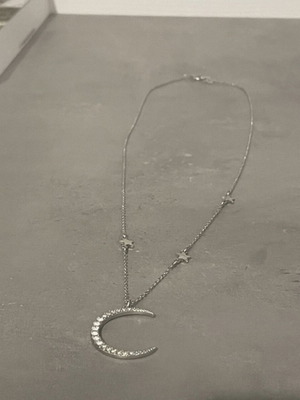 Moon with stars diamond necklace new, silver