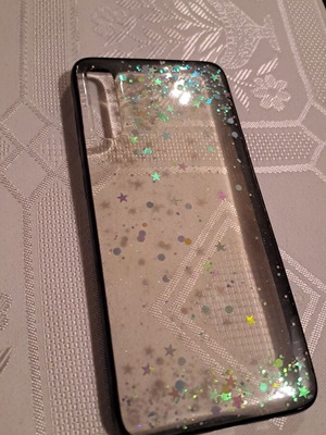 Samsung A70 phone case like new, transparent silicone with glitter