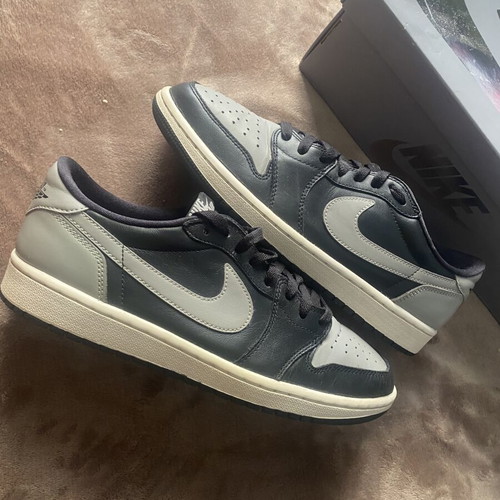 Jordan 1 Low OG Shadow sneakers, black and grey, size 43